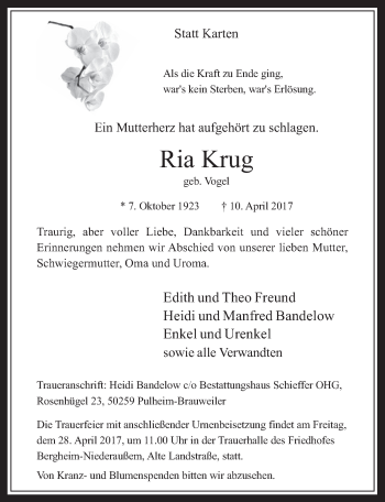 Anzeige von Ria Krug von  Werbepost 