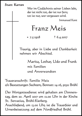 Anzeige von Franz Meis von  Schlossbote/Werbekurier 