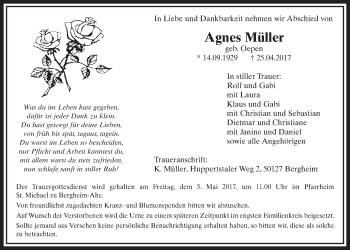 Anzeige von Agnes Müller von  Sonntags-Post 