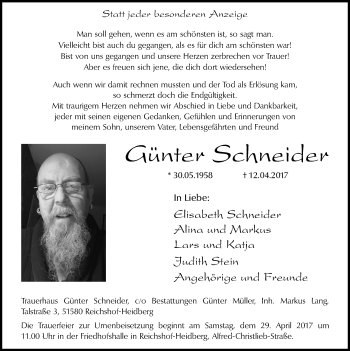 Anzeige von Günter Schneider von  Bergisches Handelsblatt  Lokalanzeiger 