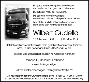 Anzeige von Wilbert Gudella von Kölner Stadt-Anzeiger / Kölnische Rundschau / Express
