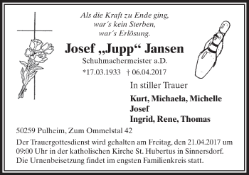 Anzeige von Josef  Jansen von  Sonntags-Post 