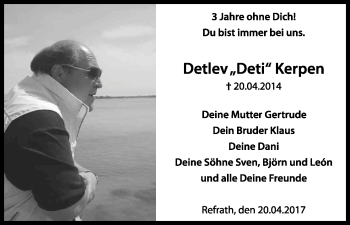 Anzeige von Detlev Kerpen von Kölner Stadt-Anzeiger / Kölnische Rundschau / Express
