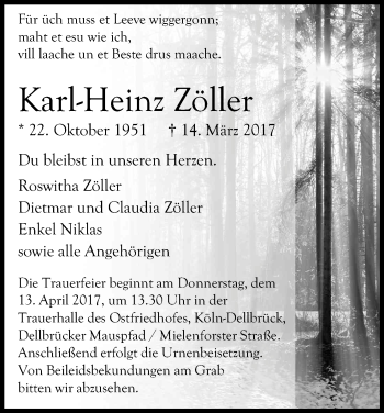 Anzeige von Karl-Heinz Zöller von Kölner Stadt-Anzeiger / Kölnische Rundschau / Express