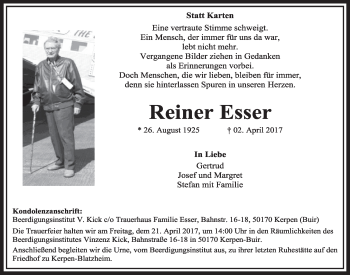 Anzeige von Reiner Esser von  Sonntags-Post 