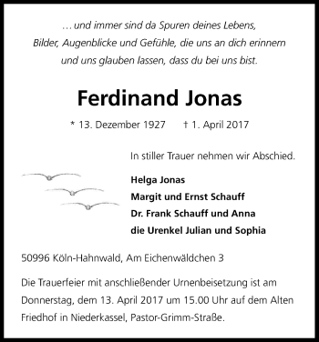 Anzeige von Ferdinand Jonas von Kölner Stadt-Anzeiger / Kölnische Rundschau / Express