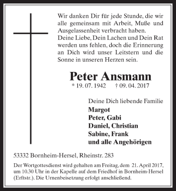 Anzeige von Peter Ansmann von  Schaufenster/Blickpunkt 