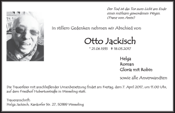 Anzeige von Otto Jackisch von  Schlossbote/Werbekurier 