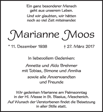 Anzeige von Marianne Moos von  Schlossbote/Werbekurier 