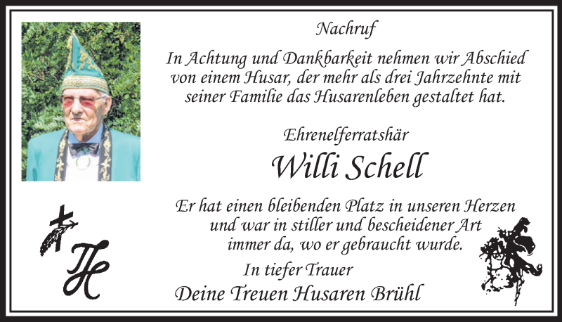  Traueranzeige für Willi Schell vom 19.04.2017 aus  Schlossbote/Werbekurier 