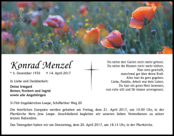Anzeige von Konrad Menzel von Kölner Stadt-Anzeiger / Kölnische Rundschau / Express