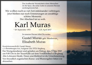 Anzeige von Karl Muras von Kölner Stadt-Anzeiger / Kölnische Rundschau / Express