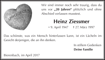 Anzeige von Heinz Ziessmer von  Lokalanzeiger 