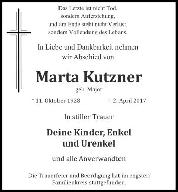 Anzeige von Marta Kutzner von Kölner Stadt-Anzeiger / Kölnische Rundschau / Express