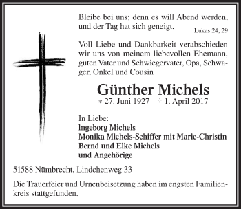 Anzeige von Günther Michels von  Lokalanzeiger 