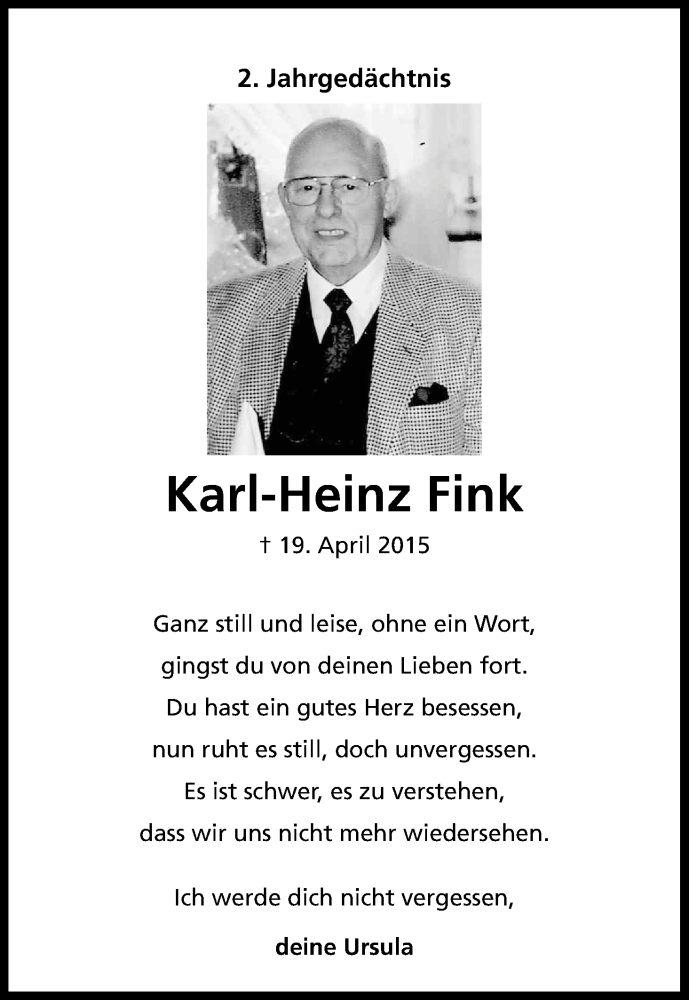  Traueranzeige für Karl-Heinz Fink vom 22.04.2017 aus Kölner Stadt-Anzeiger / Kölnische Rundschau / Express