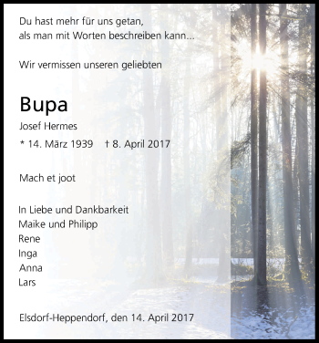 Anzeige von Josef Hermes von Kölner Stadt-Anzeiger / Kölnische Rundschau / Express