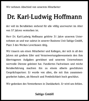 Anzeige von Karl-Ludwig Hoffmann von Kölner Stadt-Anzeiger / Kölnische Rundschau / Express