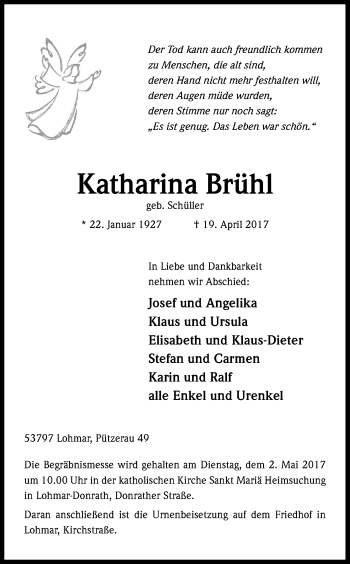 Anzeige von Katharina Brühl von Kölner Stadt-Anzeiger / Kölnische Rundschau / Express