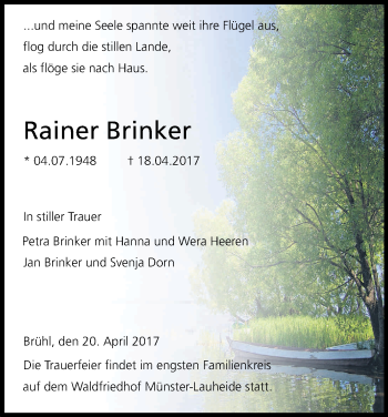 Anzeige von Rainer Brinker von Kölner Stadt-Anzeiger / Kölnische Rundschau / Express
