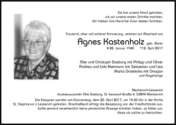 Anzeige von Agnes Kastenholz von Kölner Stadt-Anzeiger / Kölnische Rundschau / Express