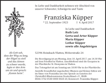 Anzeige von Franziska Küpper von  Blickpunkt Euskirchen 