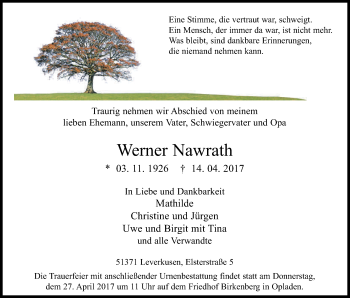 Anzeige von Werner Nawrath von Kölner Stadt-Anzeiger / Kölnische Rundschau / Express
