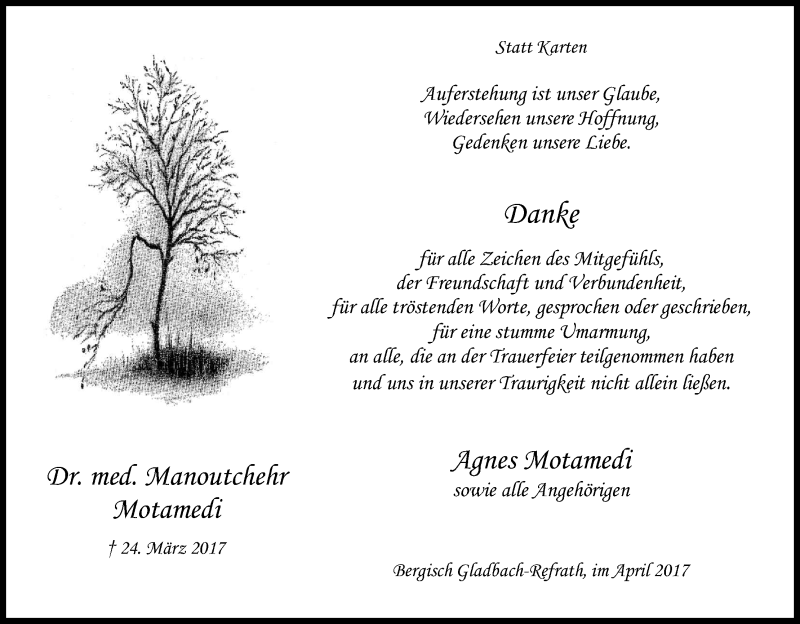  Traueranzeige für Manoutchehr Motamedi vom 29.04.2017 aus Kölner Stadt-Anzeiger / Kölnische Rundschau / Express