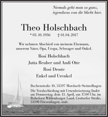 Anzeige von Theo Holschbach von  Lokalanzeiger 
