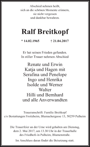 Anzeige von Ralf Breitkopf von  Wochenende 