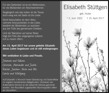 Anzeige von Elisabeth Stüttgen von Kölner Stadt-Anzeiger / Kölnische Rundschau / Express