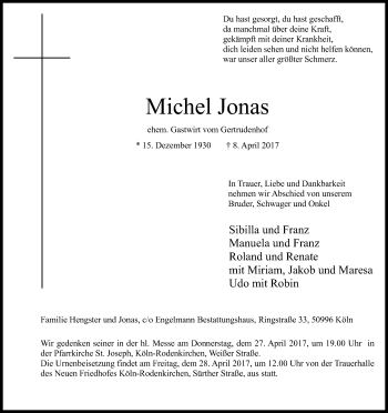Anzeige von Michel Jonas von Kölner Stadt-Anzeiger / Kölnische Rundschau / Express