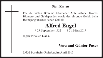 Anzeige von Alfred Engel von  Schaufenster/Blickpunkt 