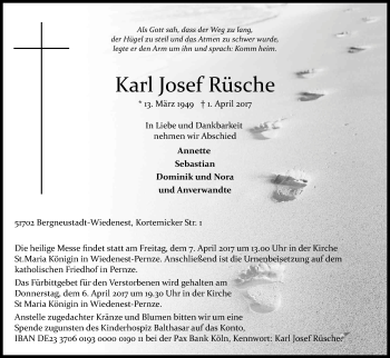 Anzeige von Karl Josef Rüsche von Kölner Stadt-Anzeiger / Kölnische Rundschau / Express