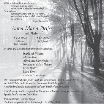 Anzeige von Anna Maria Pfeifer von  Schlossbote/Werbekurier 