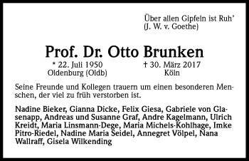 Anzeige von Otto Brunken von Kölner Stadt-Anzeiger / Kölnische Rundschau / Express