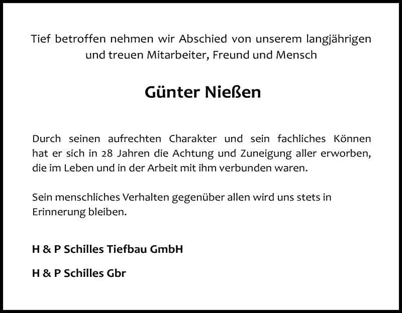  Traueranzeige für Günter Nießen vom 20.04.2017 aus Kölner Stadt-Anzeiger / Kölnische Rundschau / Express