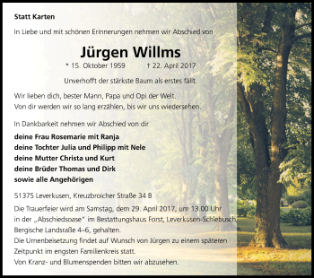 Anzeige von Jürgen Willms von Kölner Stadt-Anzeiger / Kölnische Rundschau / Express