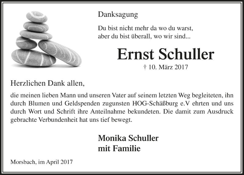  Traueranzeige für Ernst Schuller vom 26.04.2017 aus  Lokalanzeiger 