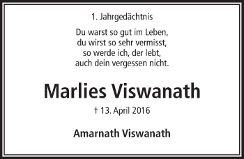 Anzeige von Marlies Viswanath von  Bergisches Handelsblatt 