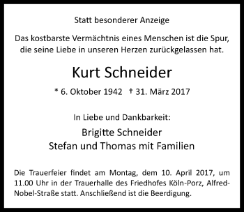 Anzeige von Kurt Schneider von  Kölner Wochenspiegel 