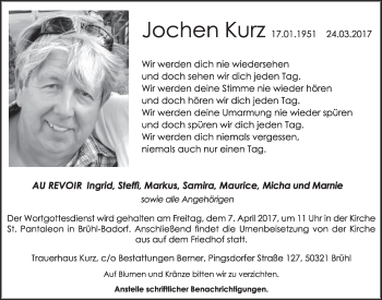 Anzeige von Jochen Kurz von  Schlossbote/Werbekurier 