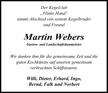 Anzeige von Martin Webers von Kölner Stadt-Anzeiger / Kölnische Rundschau / Express