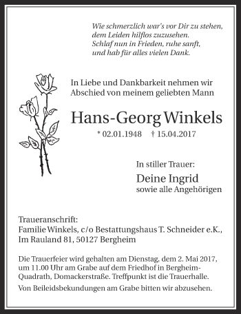 Anzeige von Hans-Georg Winkels von  Werbepost 