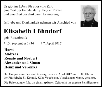 Anzeige von Elisabeth Löhndorf von Kölner Stadt-Anzeiger / Kölnische Rundschau / Express
