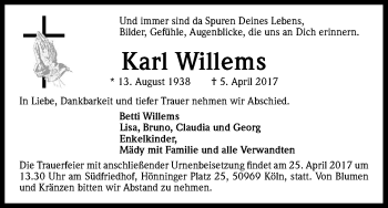 Anzeige von Karl Willems von Kölner Stadt-Anzeiger / Kölnische Rundschau / Express
