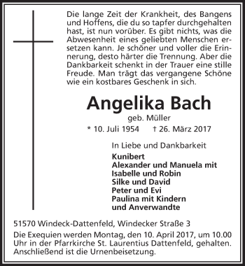 Anzeige von Angelika Bach von  Extra Blatt 
