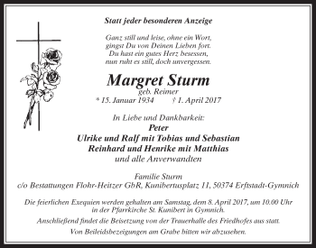 Anzeige von Margret Sturm von  Werbepost 