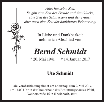 Anzeige von Bernd Schmidt von  Schaufenster/Blickpunkt 