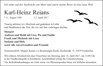 Anzeige von Karl-Heinz Reians von  Blickpunkt Euskirchen 